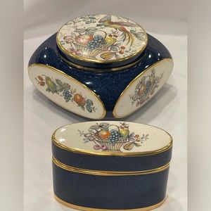 ANTIQUE CARLTON WARE MALVERN PORCELAIN 2 TRINKET DISHES BIRD OF PARADISE Fruits